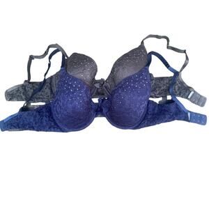 Aerie Sofie Bra Bundle of Two - Gray and Navy Lace Jewel Embellished Bras - 36D